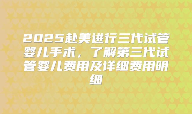 2025赴美进行三代试管婴儿手术，了解第三代试管婴儿费用及详细费用明细