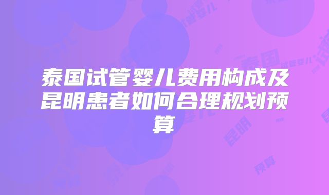 泰国试管婴儿费用构成及昆明患者如何合理规划预算