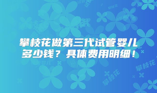 攀枝花做第三代试管婴儿多少钱?具体费用明细!