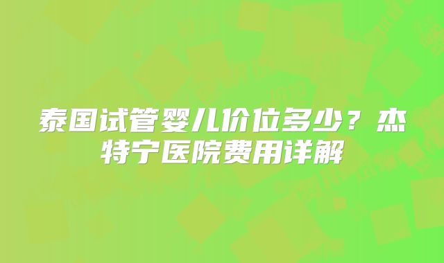 泰国试管婴儿价位多少？杰特宁医院费用详解