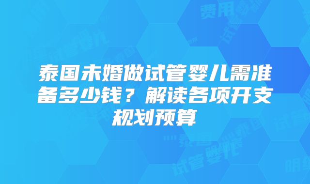 泰国未婚做试管婴儿需准备多少钱?解读各项开支规划预算
