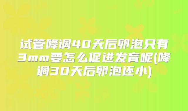 试管降调40天后卵泡只有3mm要怎么促进发育呢(降调30天后卵泡还小)