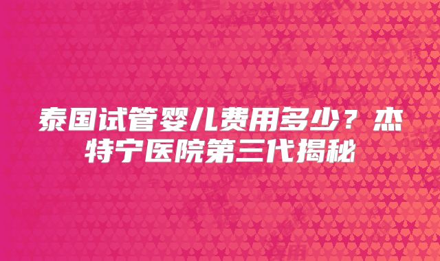 泰国试管婴儿费用多少？杰特宁医院第三代揭秘