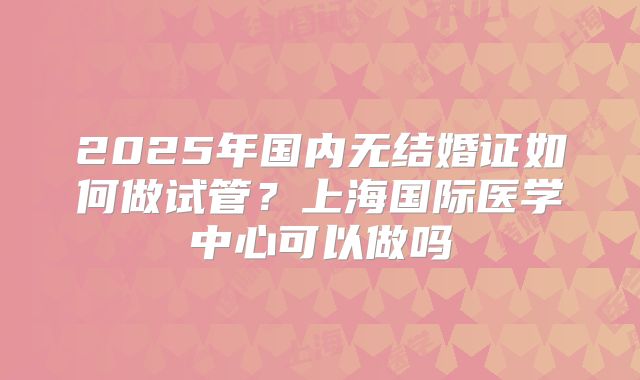 2025年国内无结婚证如何做试管?上海国际医学中心可以做吗