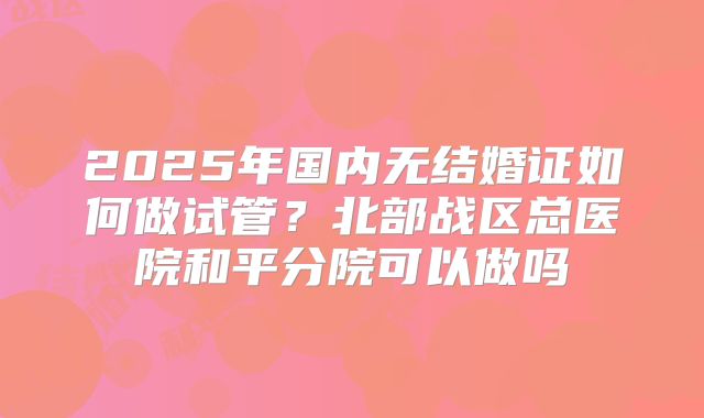 2025年国内无结婚证如何做试管?北部战区总医院和平分院可以做吗