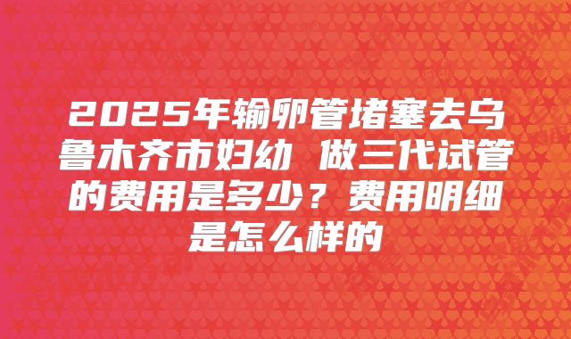 2025年输卵管堵塞去乌鲁木齐市妇幼 做三代试管的费用是多少？费用明细是怎么样的