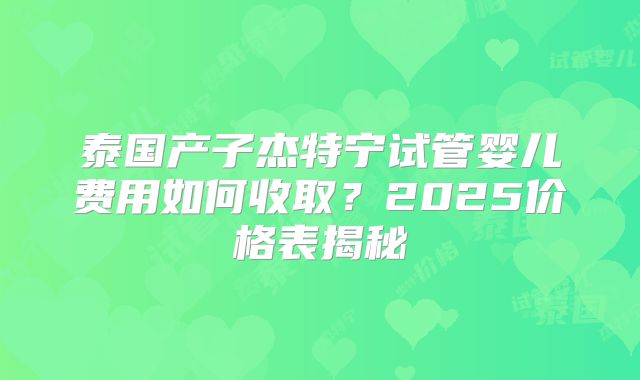 泰国产子杰特宁试管婴儿费用如何收取？2025价格表揭秘
