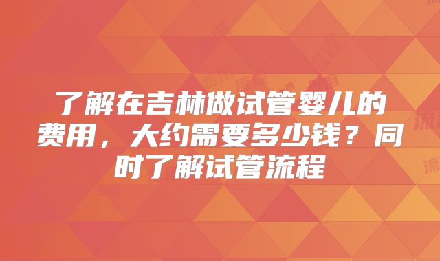 了解在吉林做试管婴儿的费用,大约需要多少钱?同时了解试管流程