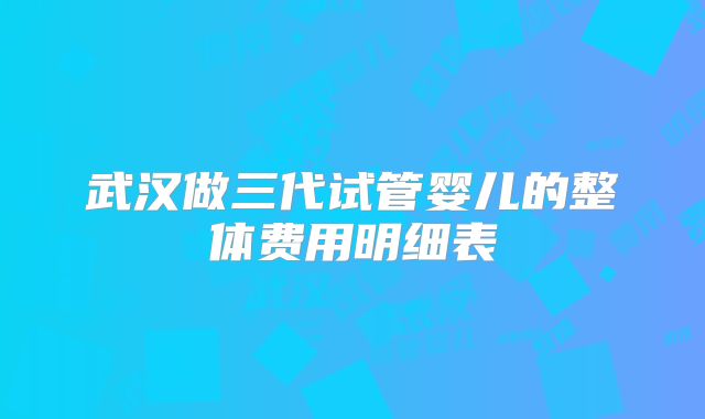 武汉做三代试管婴儿的整体费用明细表