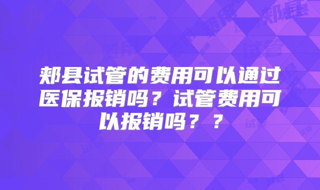 郏县试管的费用可以通过医保报销吗?试管费用可以报销吗??