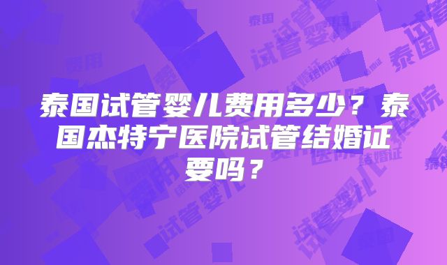 泰国试管婴儿费用多少？泰国杰特宁医院试管结婚证要吗？