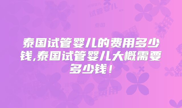 泰国试管婴儿的费用多少钱,泰国试管婴儿大概需要多少钱!