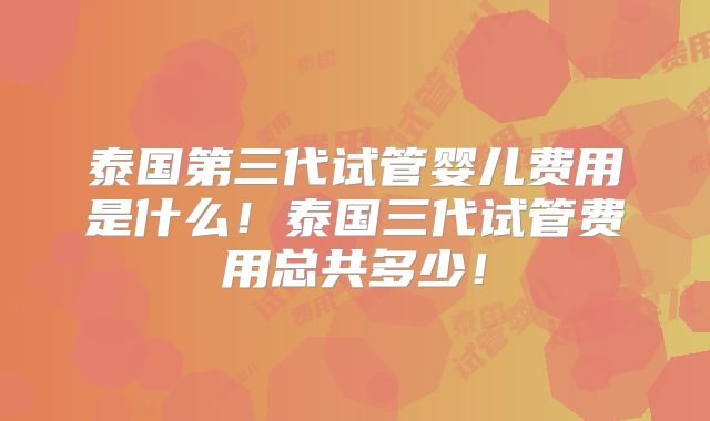 泰国第三代试管婴儿费用是什么!泰国三代试管费用总共多少!
