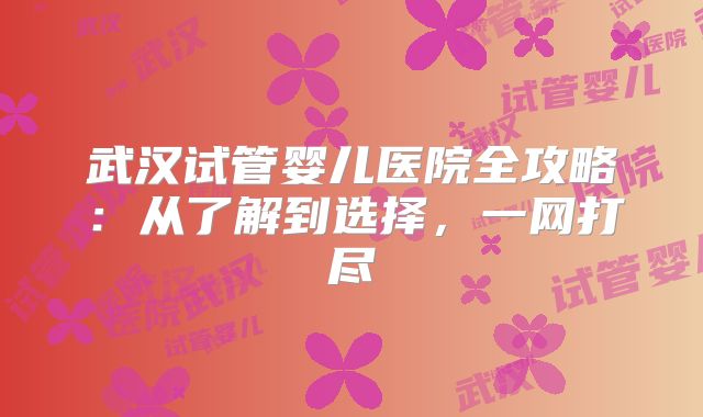 武汉试管婴儿医院全攻略：从了解到选择，一网打尽