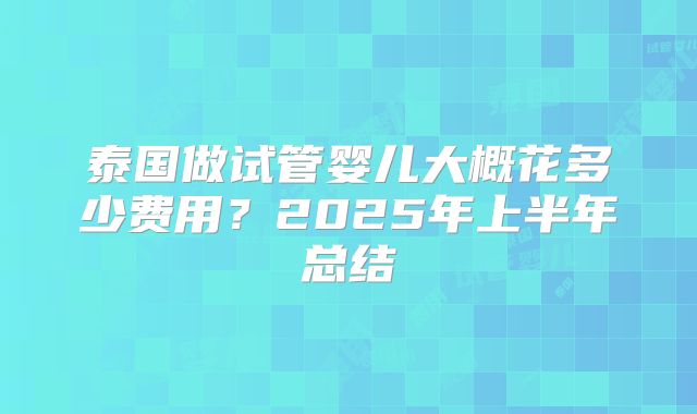 泰国做试管婴儿大概花多少费用?2025年上半年总结