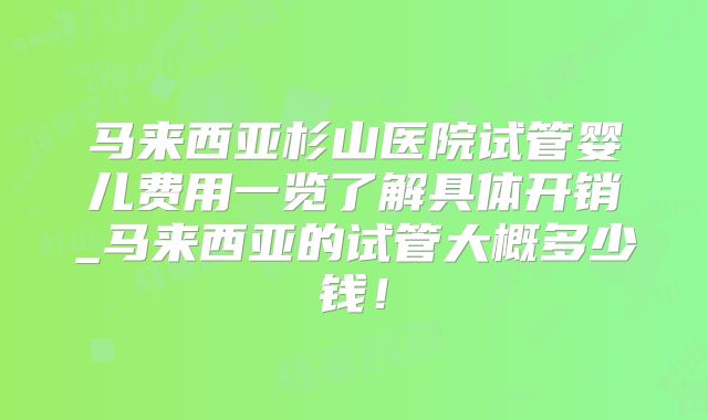 马来西亚杉山医院试管婴儿费用一览了解具体开销_马来西亚的试管大概多少钱！