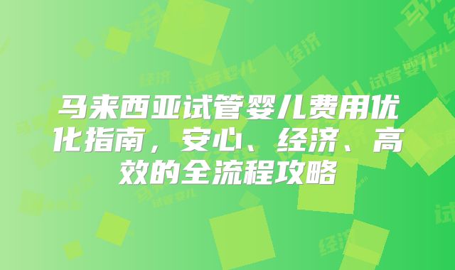 马来西亚试管婴儿费用优化指南,安心、经济、高效的全流程攻略