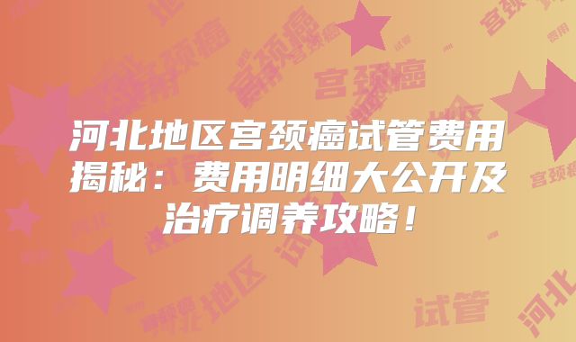 河北地区宫颈癌试管费用揭秘：费用明细大公开及治疗调养攻略！