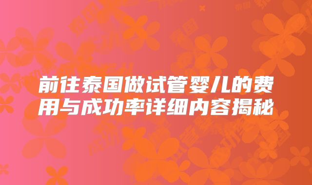 前往泰国做试管婴儿的费用与成功率详细内容揭秘