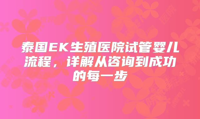 泰国EK生殖医院试管婴儿流程,详解从咨询到成功的每一步