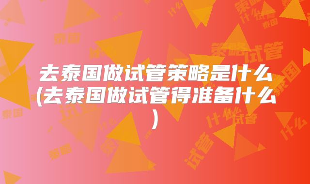 去泰国做试管策略是什么(去泰国做试管得准备什么)