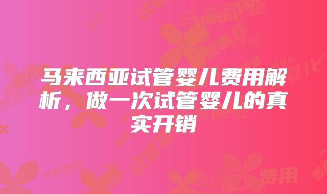 马来西亚试管婴儿费用解析，做一次试管婴儿的真实开销