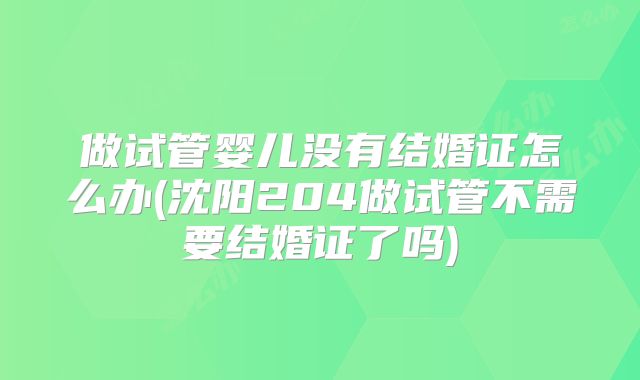 做试管婴儿没有结婚证怎么办(沈阳204做试管不需要结婚证了吗)