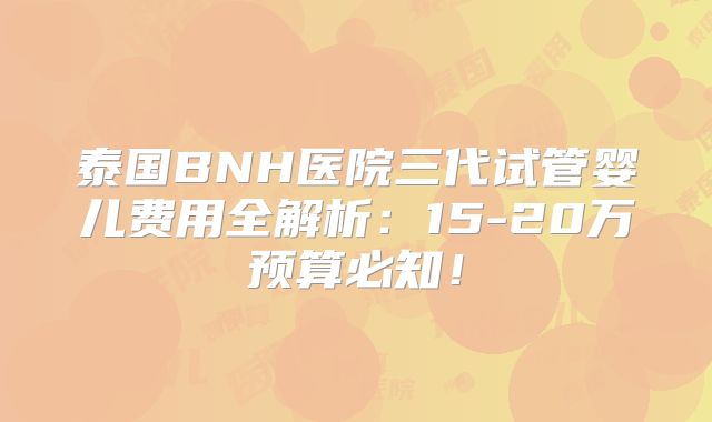 泰国BNH医院三代试管婴儿费用全解析:15-20万预算必知!