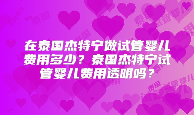 在泰国杰特宁做试管婴儿费用多少？泰国杰特宁试管婴儿费用透明吗？
