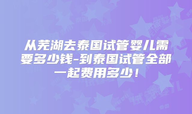 从芜湖去泰国试管婴儿需要多少钱-到泰国试管全部一起费用多少!