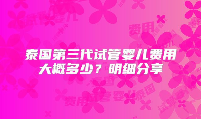 泰国第三代试管婴儿费用大概多少？明细分享
