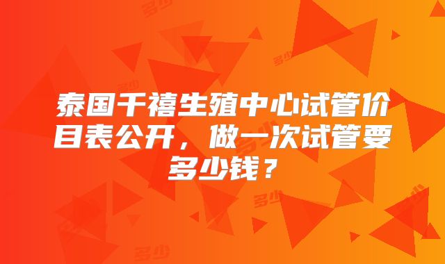 泰国千禧生殖中心试管价目表公开，做一次试管要多少钱？