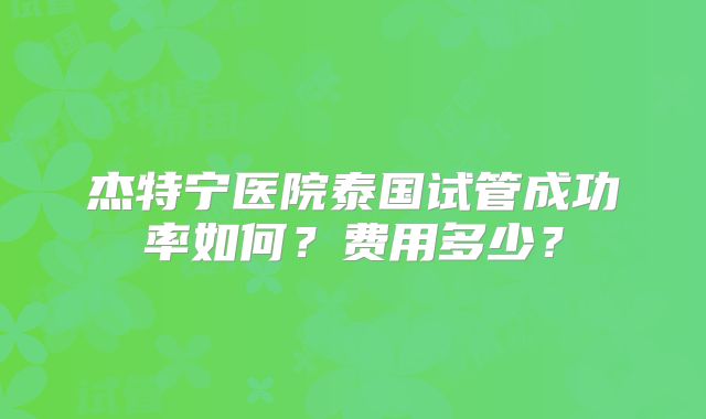杰特宁医院泰国试管成功率如何？费用多少？
