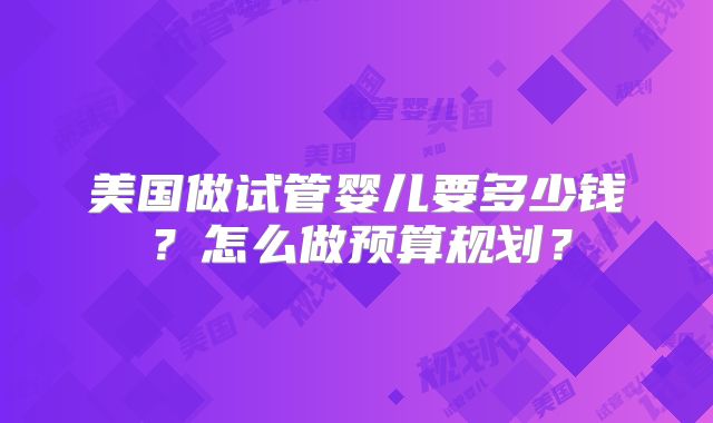 美国做试管婴儿要多少钱？怎么做预算规划？