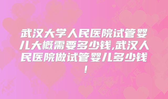 武汉大学人民医院试管婴儿大概需要多少钱,武汉人民医院做试管婴儿多少钱!