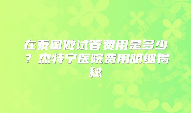 在泰国做试管费用是多少？杰特宁医院费用明细揭秘