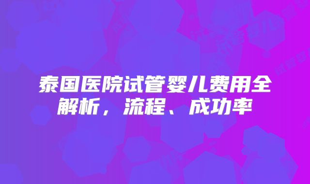 泰国医院试管婴儿费用全解析,流程、成功率