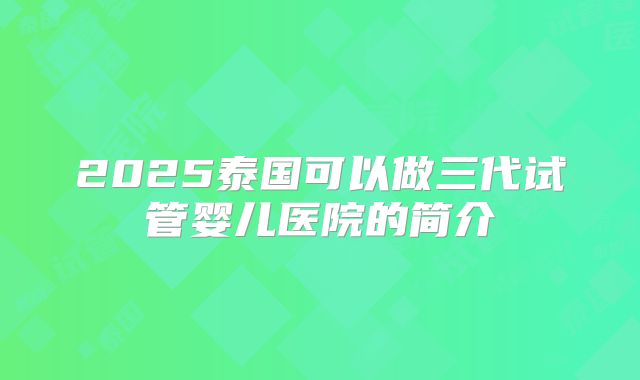 2025泰国可以做三代试管婴儿医院的简介