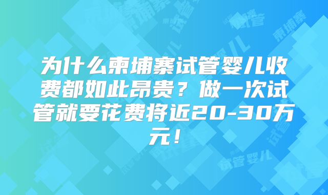 为什么柬埔寨试管婴儿收费都如此昂贵？做一次试管就要花费将近20-30万元！