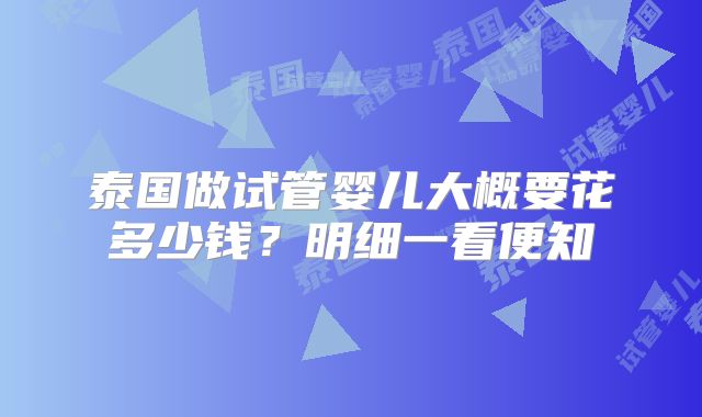 泰国做试管婴儿大概要花多少钱?明细一看便知