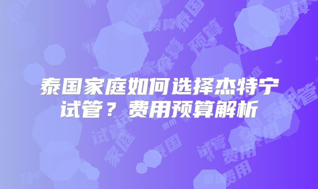 泰国家庭如何选择杰特宁试管?费用预算解析