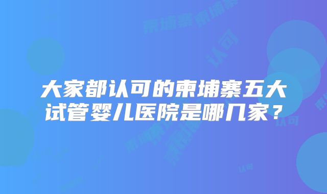 大家都认可的柬埔寨五大试管婴儿医院是哪几家?