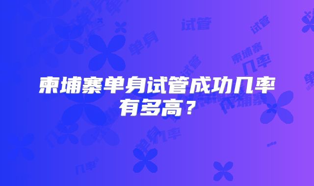 柬埔寨单身试管成功几率有多高?