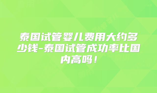 泰国试管婴儿费用大约多少钱-泰国试管成功率比国内高吗！
