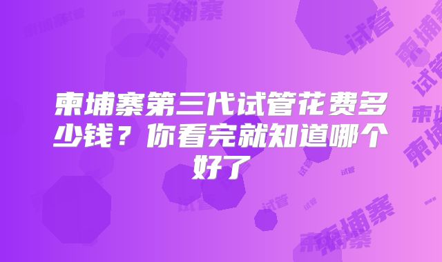 柬埔寨第三代试管花费多少钱?你看完就知道哪个好了