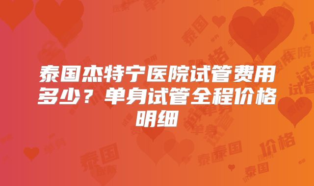 泰国杰特宁医院试管费用多少？单身试管全程价格明细
