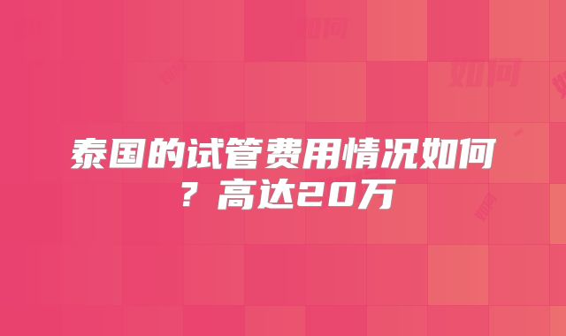 泰国的试管费用情况如何？高达20万