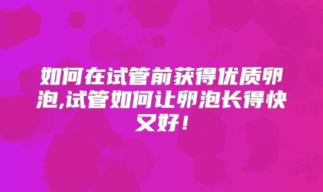 如何在试管前获得优质卵泡,试管如何让卵泡长得快又好！