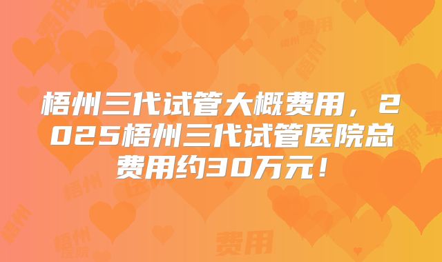 梧州三代试管大概费用，2025梧州三代试管医院总费用约30万元！