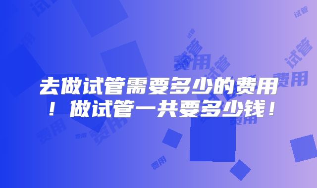去做试管需要多少的费用！做试管一共要多少钱！